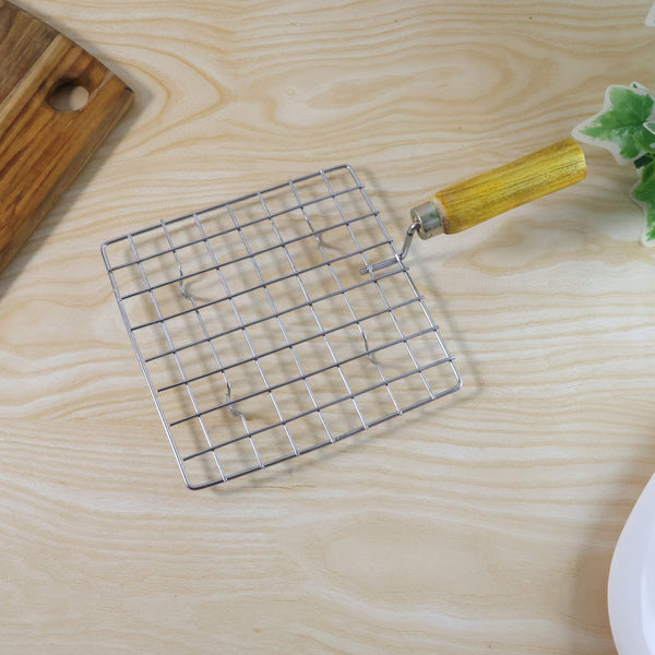 Kitchen Square Stainless Steel Roaster Jali, Barbecue Grill with Wooden Handle